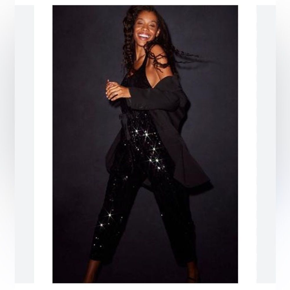 Free People Size Small Black Love Again Harem One-piece overalls sequins